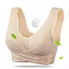 Front Cross Side Buckle Wireless Lace Bra Breathable Sport For Women, Size:XL(Skin Color)