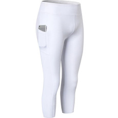 Stretch Tight Quick Drying Sweat Wicking Side Pocket Yoga Capris (Color:White Size:XL)