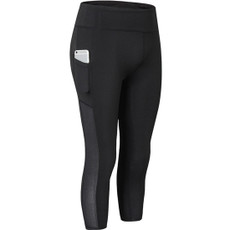 Stretch Tight Quick Drying Sweat Wicking Side Pocket Yoga Capris (Color:Black Size:XXL)
