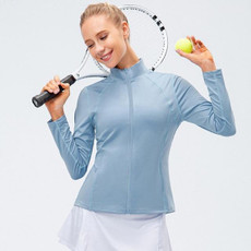 Autumn And Winter Zipper Long-sleeved Sports Jacket for Ladies (Color:Light Blue Size:M)