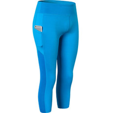 Stretch Tight Quick Drying Sweat Wicking Side Pocket Yoga Capris (Color:Blue Size:S)