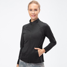 Autumn And Winter Zipper Long-sleeved Sports Jacket for Ladies (Color:Black Size:L)