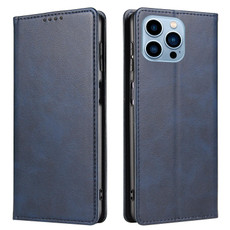 For iPhone 14 Pro Max Calf Texture Magnetic Flip Leather Phone Case (Blue)