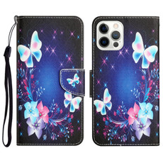 For iPhone 13 Pro Colored Drawing Leather Phone Case (Butterfly)
