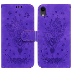 For iPhone XR Butterfly Rose Embossed Leather Phone Case(Purple)