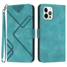 For iPhone 12 / 12 Pro Line Pattern Skin Feel Leather Phone Case(Light Blue)