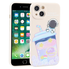 For iPhone 8 Plus / 7 Plus Milk Tea Astronaut Pattern Liquid Silicone Phone Case(Ivory White)