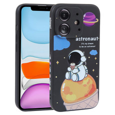For iPhone 11 Milk Tea Astronaut Pattern Liquid Silicone Phone Case(Ivory Black)