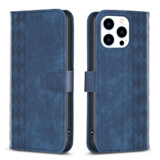 For iPhone 13 Pro Plaid Embossed Leather Phone Case(Blue) For iPhone 13 Pro Plaid Embossed Leather Phone Case(Blue)
