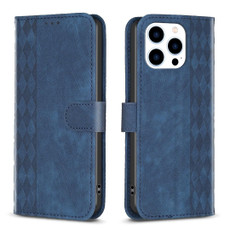 For iPhone 15 Pro Max Plaid Embossed Leather Phone Case(Blue) For iPhone 15 Pro Max Plaid Embossed Leather Phone Case(Blue)