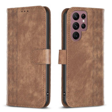For Samsung Galaxy S22 Ultra 5G Plaid Embossed Leather Phone Case(Brown) For Samsung Galaxy S22 Ultra 5G Plaid Embossed Leather Phone Case(Brown)
