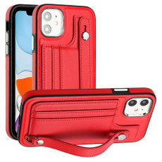 For iPhone 11 Shockproof Leather Phone Case with Wrist Strap(Red) For iPhone 11 Shockproof Leather Phone Case with Wrist Strap(Red)