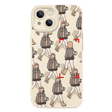 For iPhone 15 Plus Liquid Silicone Pedestrians Pattern Phone Case(Beige)