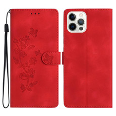 For iPhone 12 Pro Max Flower Embossing Pattern Leather Phone Case(Red)