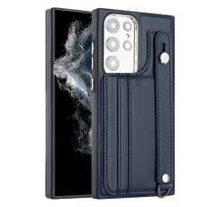 For Samsung Galaxy S22 Ultra 5G Shockproof Leather Phone Case with Wrist Strap(Blue) For Samsung Galaxy S22 Ultra 5G Shockproof Leather Phone Case with Wrist Strap(Blue)