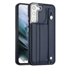 For Samsung Galaxy S22+ 5G Shockproof Leather Phone Case with Wrist Strap(Blue)