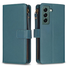 For Samsung Galaxy S22+ 5G 9 Card Slots Zipper Wallet Leather Flip Phone Case(Green)
