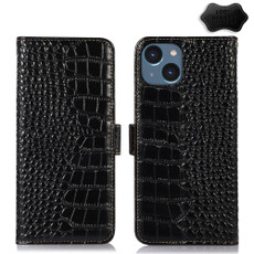 For iPhone 15 Crocodile Top Layer Cowhide Leather Phone Case(Black)