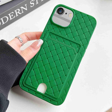 For iPhone SE 2022 / SE 2020 / 8 / 7 Weave Texture Card Slot Skin Feel Phone Case with Push Card Hole(Green)