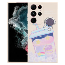 For Samsung Galaxy S22 Ultra 5G Milk Tea Astronaut Pattern Liquid Silicone Phone Case(White) For Samsung Galaxy S22 Ultra 5G Milk Tea Astronaut Pattern Liquid Silicone Phone Case(White)