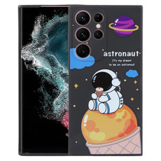 For Samsung Galaxy S22 Ultra 5G Milk Tea Astronaut Pattern Liquid Silicone Phone Case(Black) For Samsung Galaxy S22 Ultra 5G Milk Tea Astronaut Pattern Liquid Silicone Phone Case(Black)