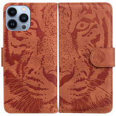 For iPhone 15 Pro Tiger Embossing Pattern Leather Phone Case(Brown)