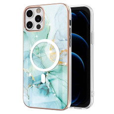 For iPhone 12 Pro Max Marble Pattern Dual-side IMD Magsafe TPU Phone Case(Green 003)