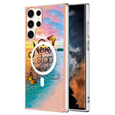 For Samsung Galaxy S23 Ultra 5G Marble Pattern Dual-side IMD Magsafe TPU Phone Case(Dream Butterfly)