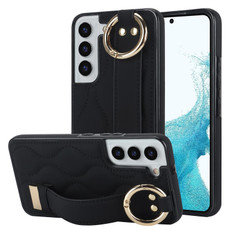 For Samsung Galaxy S22 Non-slip Full Coverage Ring PU Phone Case with Wristband(Black)