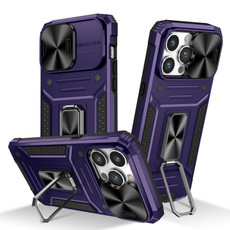 For iPhone 14 Pro Camshield Robot TPU Hybrid PC Phone Case(Purple)
