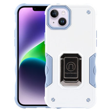 For iPhone 15 Plus Ring Holder Non-slip Shockproof Armor Phone Case(White)