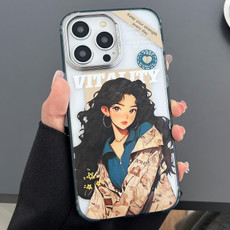 For iPhone 12 Pro Max Engraved Colorful Cartoon Phone Case(Trendy Girl) For iPhone 12 Pro Max Engraved Colorful Cartoon Phone Case(Trendy Girl)