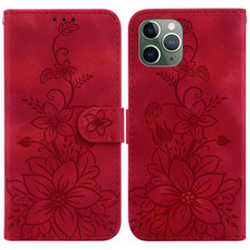 For iPhone 11 Pro Max Lily Embossed Leather Phone Case(Red)