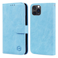 For iPhone 11 Pro Max Skin Feeling Oil Leather Texture PU + TPU Phone Case(Light Blue)