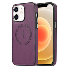 For iPhone 12 Side Leather Magsafe Phone Case(Dark Purple)