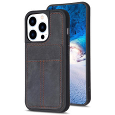 For iPhone 13 Pro BF28 Frosted Card Bag Phone Case with Holder(Black)