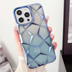 For iPhone 11 Pro Max Gradient Glitter Water Cube Electroplating TPU Phone Case(Blue)