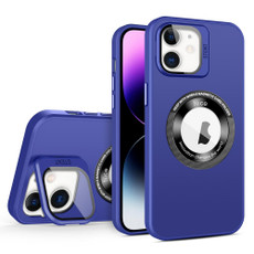 For iPhone 11 Skin Feel Magnifier MagSafe Lens Holder Phone Case(Purple)