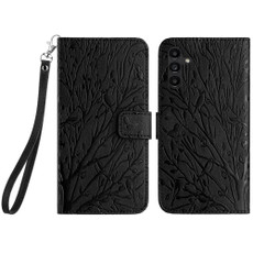 For Samsung Galaxy S23 FE Tree Birds Embossed Pattern Leather Phone Case(Black)