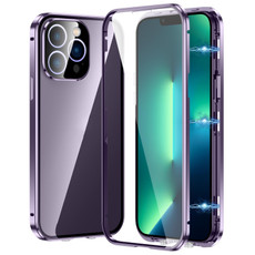 For iPhone 13 Pro Max Magnetic Double-buckle HD Tempered Glass Phone Case(Purple)