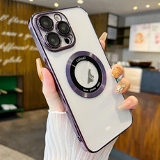 For iPhone 11 Pro Transparent Electroplated PC MagSafe Phone Case(Purple)