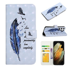 For Samsung Galaxy S22 Ultra 5G Oil Embossed 3D Drawing Leather Phone Case(Blue Feather) For Samsung Galaxy S22 Ultra 5G Oil Embossed 3D Drawing Leather Phone Case(Blue Feather)