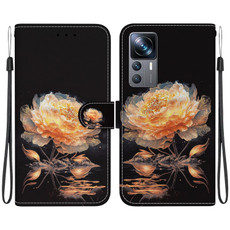 For Xiaomi 12T / 12T Pro Crystal Texture Colored Drawing Leather Phone Case(Gold Peony)