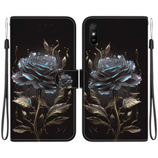 For Xiaomi Redmi 9A Crystal Texture Colored Drawing Leather Phone Case(Black Rose) For Xiaomi Redmi 9A Crystal Texture Colored Drawing Leather Phone Case(Black Rose)