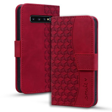 For Samsung Galaxy S10+ Business Diamond Buckle Leather Phone Case with Lanyard(Wine Red)