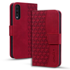 For Samsung Galaxy A50 Business Diamond Buckle Leather Phone Case with Lanyard(Wine Red)