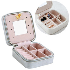 Macaron Small Jewelry Box Rings and Earrings Mirrored Travel Storage Case(Grey) Macaron Small Jewelry Box Rings and Earrings Mirrored Travel Storage Case(Grey)