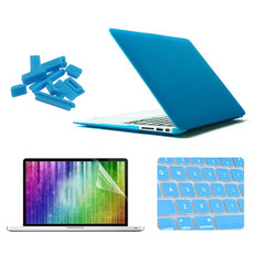 ENKAY for MacBook Air 11.6 inch (US Version) / A1370 / A1465 4 in 1 Frosted Hard Shell Plastic Protective Case with Screen Protector & Keyboard Guard & Anti-dust Plugs(Blue)