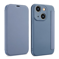 For iPhone 15 Plus Imitate Liquid Skin Feel Leather Phone Case with Card Slots(Grey)