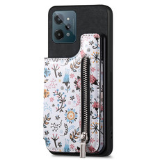 For Realme C31 Retro Painted Zipper Wallet Back Phone Case(Black)